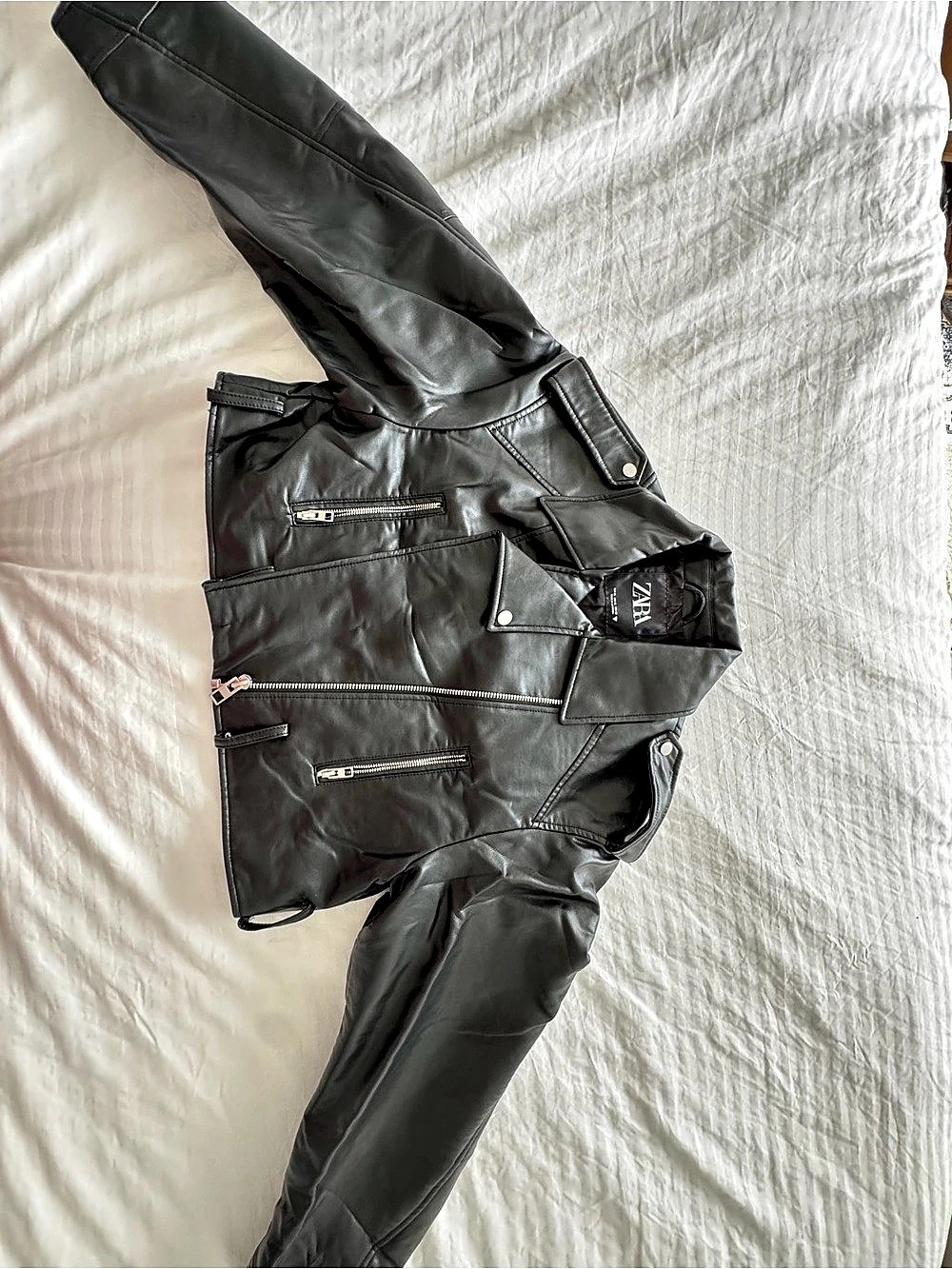 Zara Faux Leather Biker Jacket with Belt Black